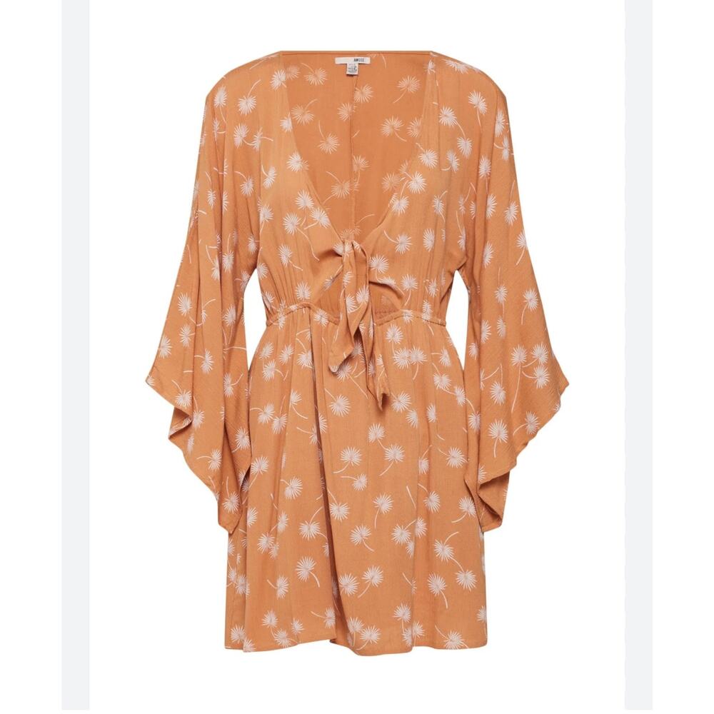 Amuse Society Womens Clementina Dress Gold Daisy Cottagecore Bohemian Sz M